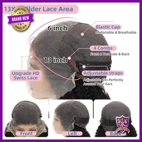 13x6 Lace Front Wig 100% Human Hair Kinky Curly 16 Inch Preplucked main image 4
